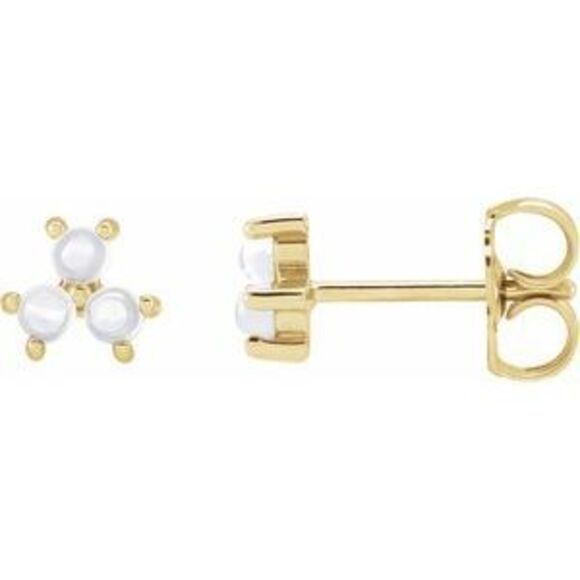 Kazi Luxury 14K Yellow Gold Rainbow Moonstone Three-Stone Cabochon Earrings